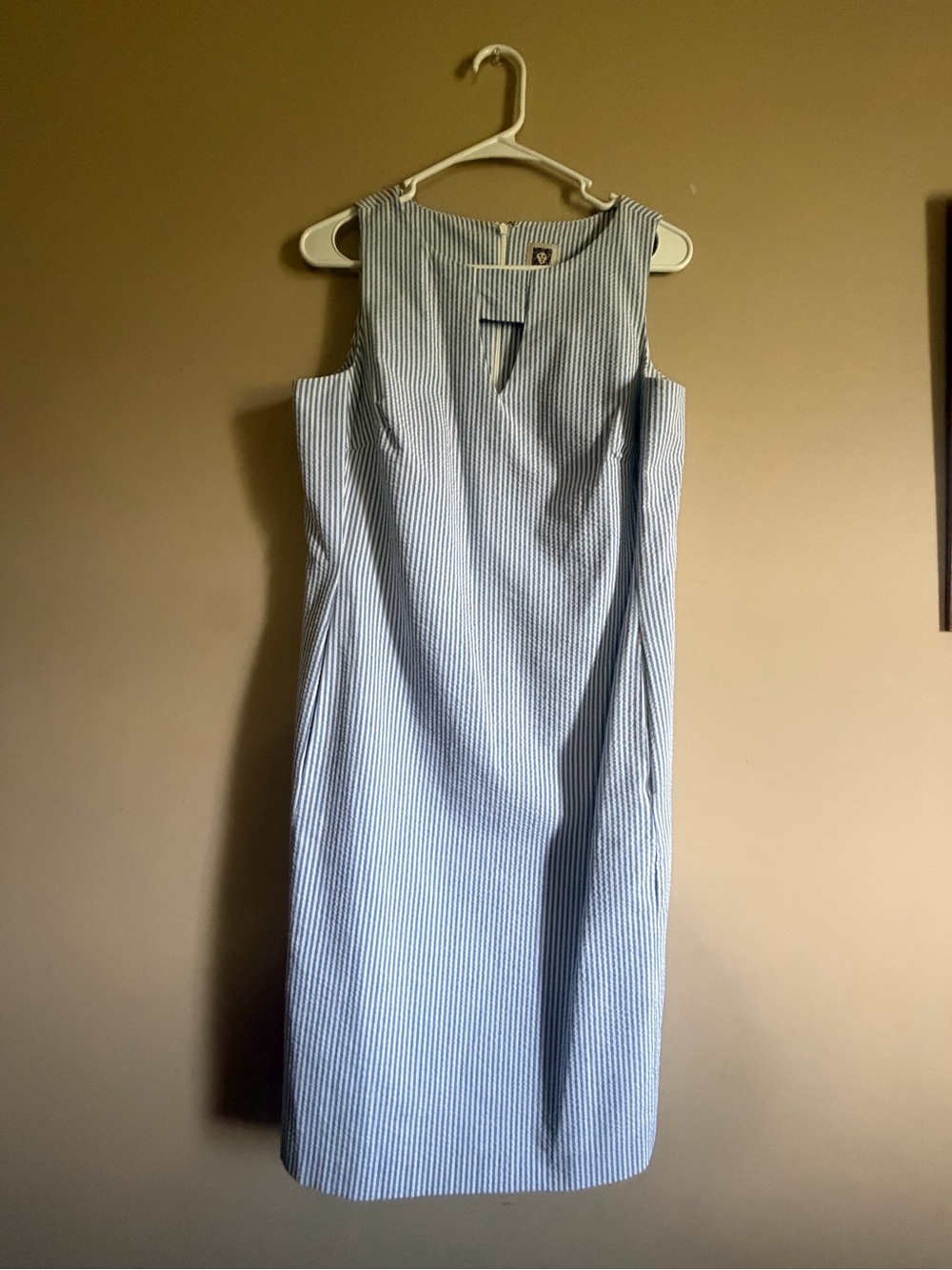 Anne Klein Light Blue and White Striped Sheath Dress
